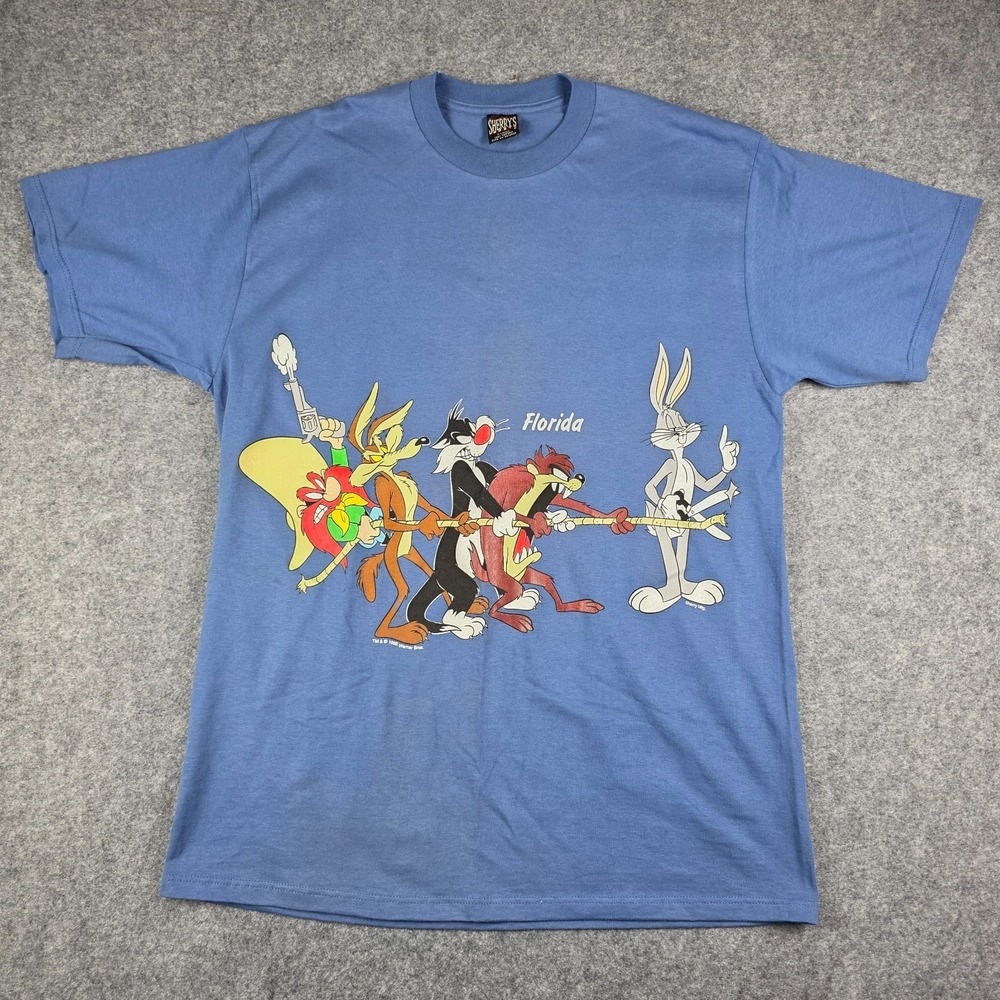 Sherry's Best Looney Tunes T Shirt Mens XL Blue Vintage 1995 Tug Of War Florida